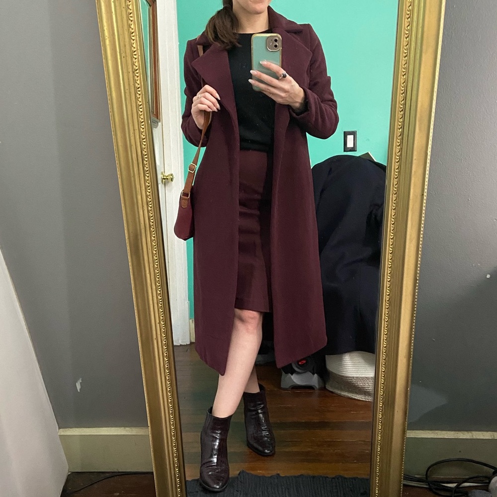 Missguided Longline Burgundy Duster Coat US 4